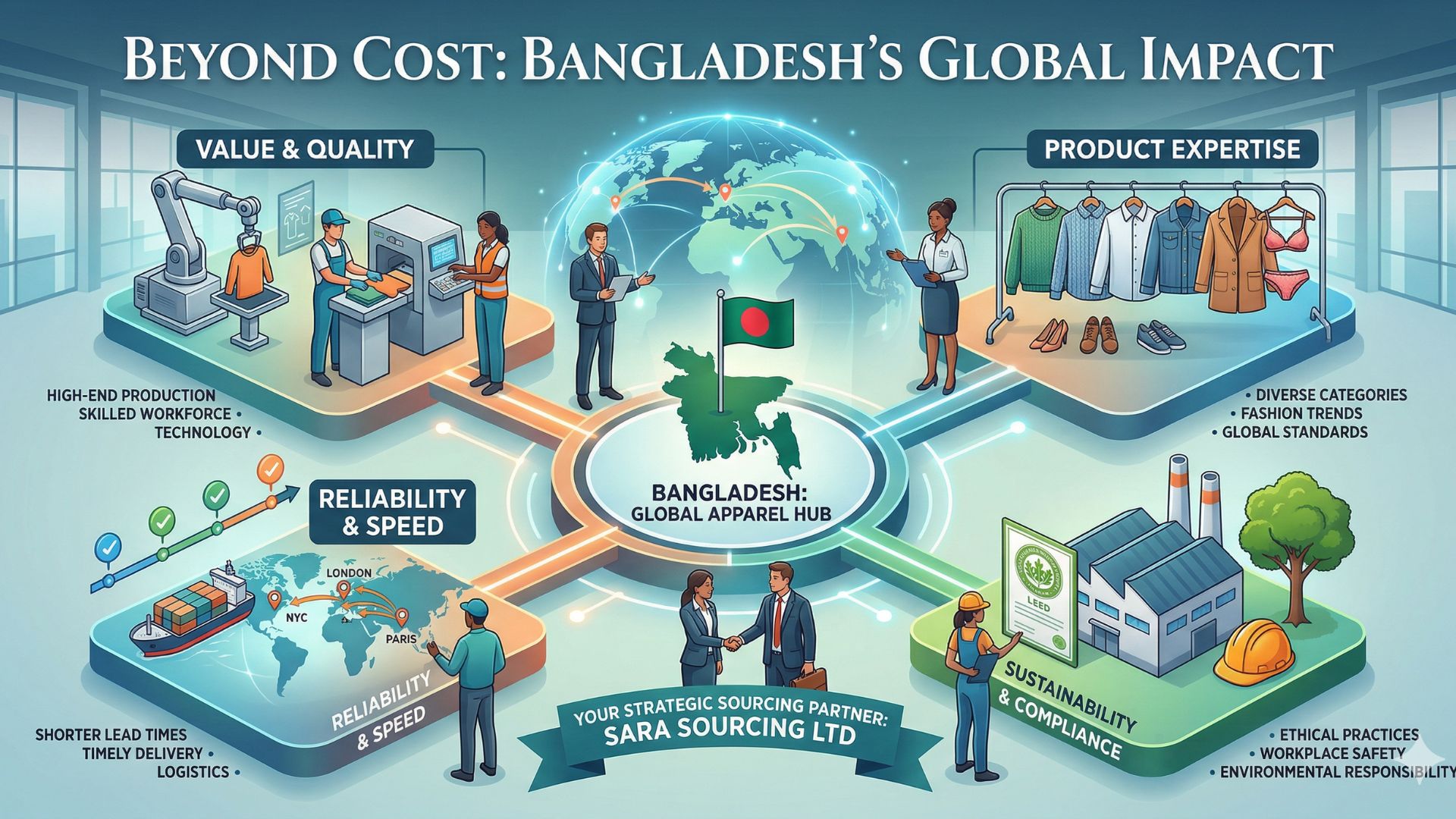 Apparel sourcing Bangladesh factory production with modern equipment and skilled workers