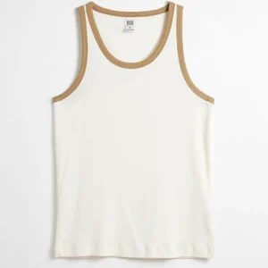 Contrast Trim Ribbed Tank Top – Cream