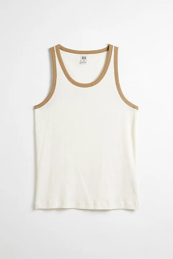BDG Beck Contrast Ringer Tank Top in Cream, Men's at Urban Outfitters_1_11zon Contrast Trim Ribbed Tank Top – Cream