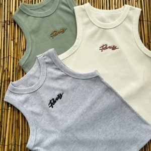 Ribbed Embroidered Tank Top – Pastel Collection