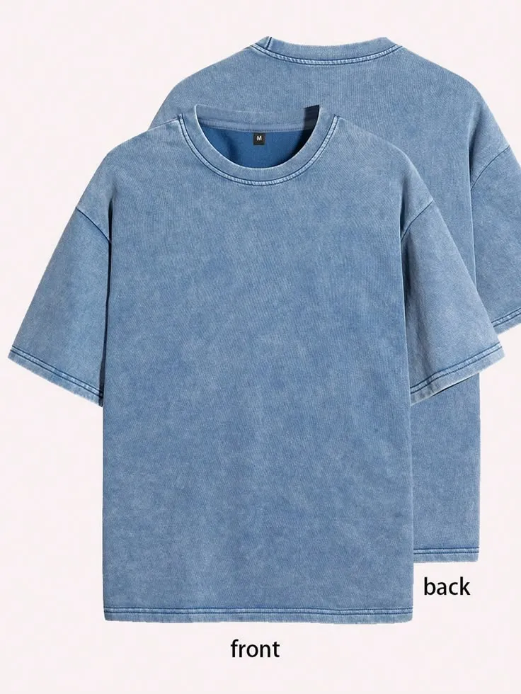 Camiseta de manga corta casual, deportiva, ligera, transpirable y de algodón vintage con lavado minimalista para hombres_1 Sky Blue Vintage Wash T-Shirt