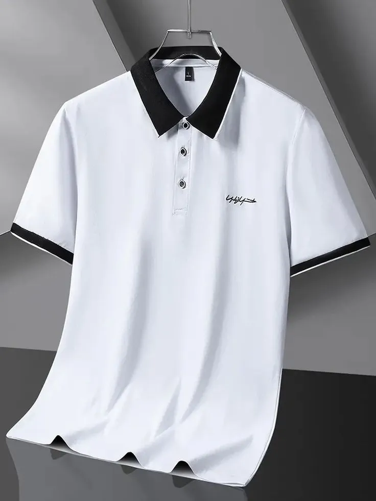 Casual Men's Contrast Binding Collar Short Sleeve Golf Shirt - Temu Japan_1_11zon Classic White Contrast Collar Polo