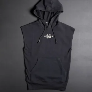 Embroidered Street Sleeveless Hoodie – Black