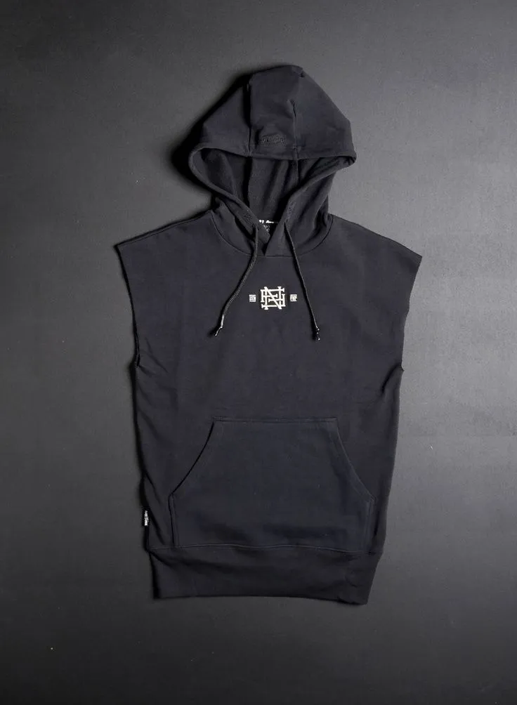 EMB SLEEVELESS HOODIE - BLACK - XLARGE_3_11zon Embroidered Street Sleeveless Hoodie – Black