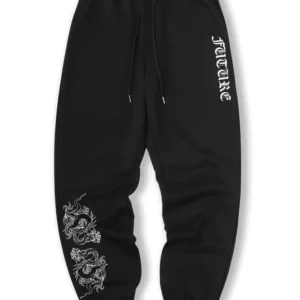Dragon Graphic Urban Sweatpants – Black