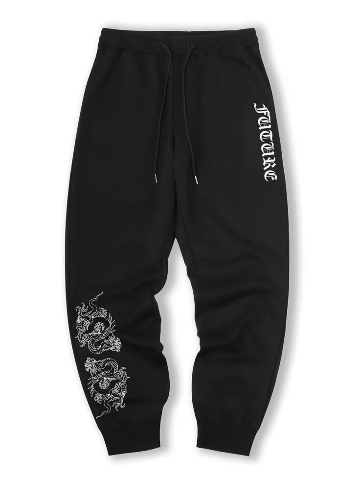 Guys Letter Chinese Dragon Graphic Drawstring Sweatpants_2_11zon Dragon Graphic Urban Sweatpants – Black