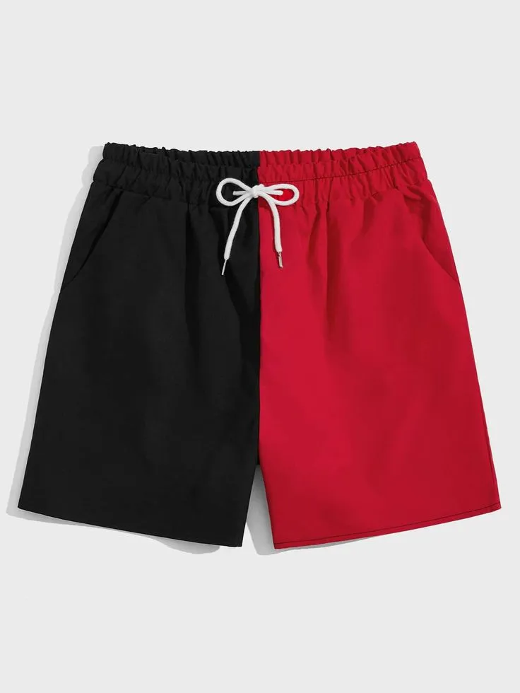 Guys Two Tone Drawstring Shorts (1)_3_11zon Dual Color Streetwear Shorts – Red & Black