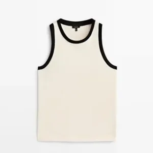Contrast Ringer Tank Top – Cream & Black