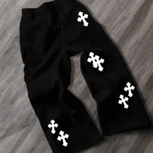 Cross Patch Baggy Sweatpants – Black