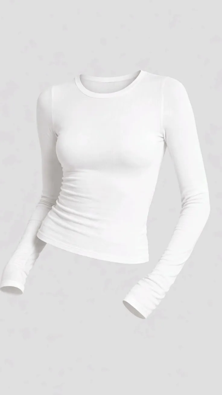 Looking for a clean, effortless everyday outfit_ This minimal top is perfect for casual outings!✨️_5 Women’s White Fitted Long Sleeve T-Shirt