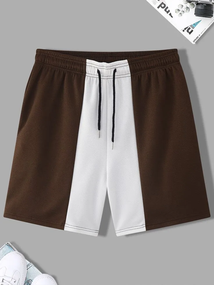 Men Colour Block Drawstring Waist Shorts_5_11zon Premium Contrast Panel Shorts