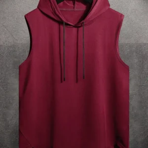 High-Low Sleeveless Hoodie – Burgundy