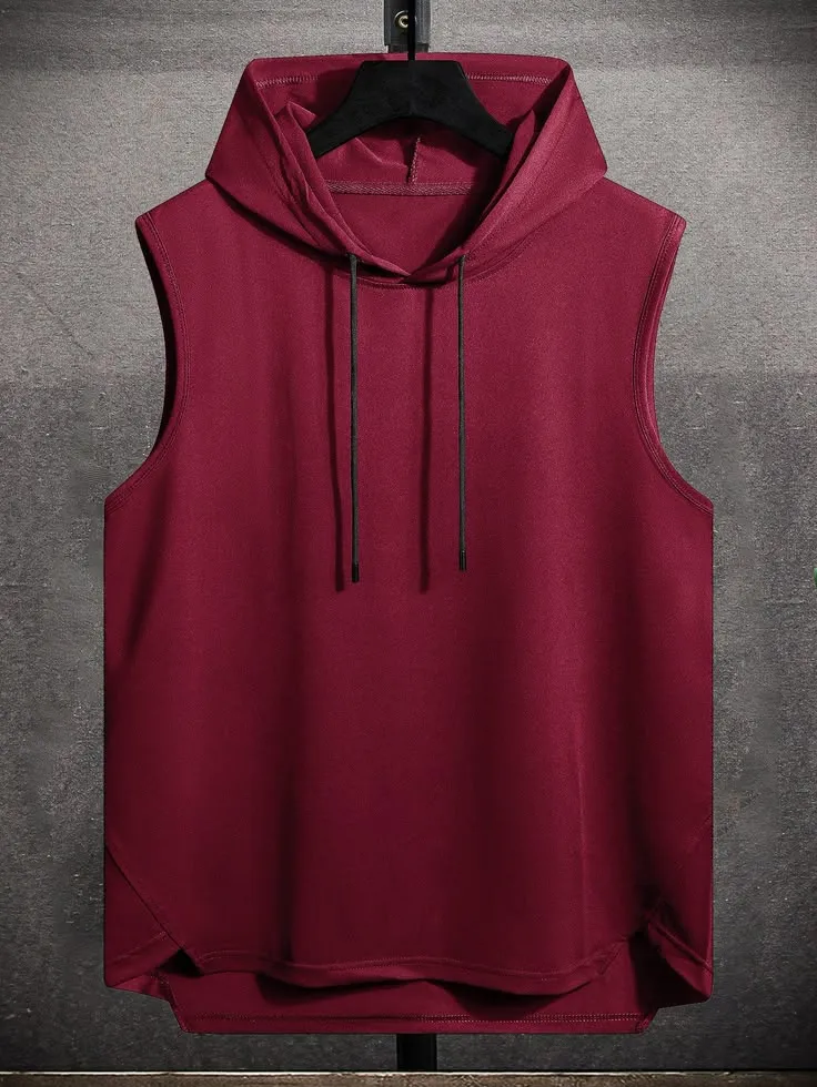 Men Drawstring Hooded High Low Hem Tank Top (1)_4_11zon High-Low Sleeveless Hoodie – Burgundy