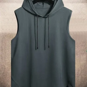Minimal Sleeveless Hoodie – Slate Grey