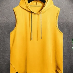 Essential Sleeveless Hoodie – Mustard Yellow
