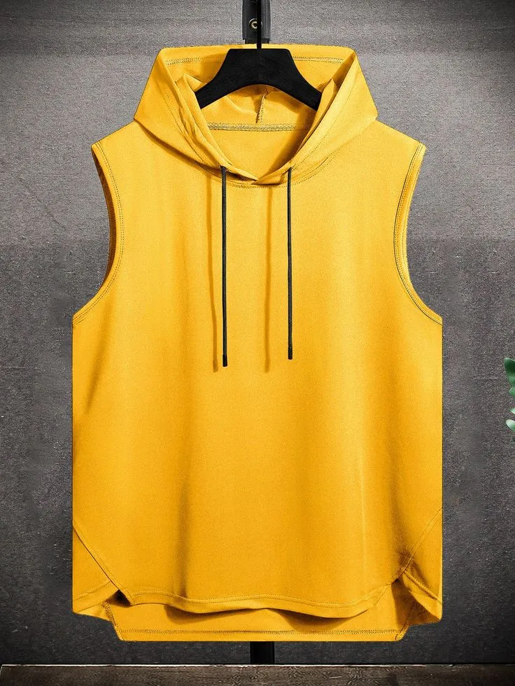 Men Drawstring Hooded High Low Hem Tank Top_7_11zon Essential Sleeveless Hoodie – Mustard Yellow