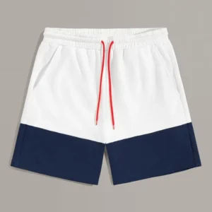White & Navy Casual Drawstring Shorts