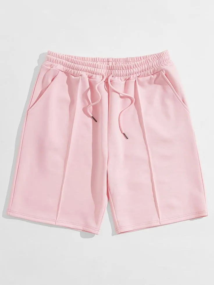 Men Drawstring Waist Slant Pocket Shorts_2_11zon Pastel Pink Casual Sweat Shorts