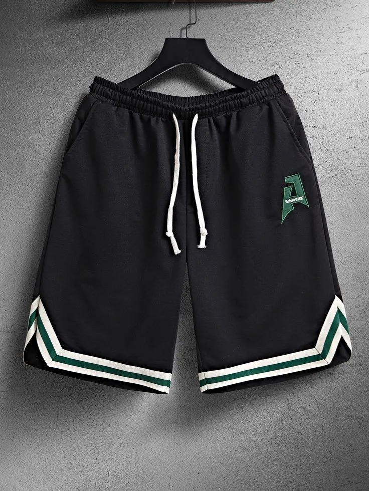 Men Letter Embroidery Contrast Tape Drawstring Waist Shorts_2_11zon Sport Edge Contrast Tape Shorts