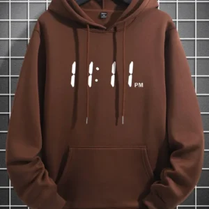 Digital Time Print Hoodie – Chocolate Brown