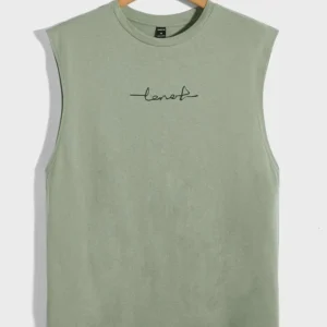 Sage Green Script Muscle Tee