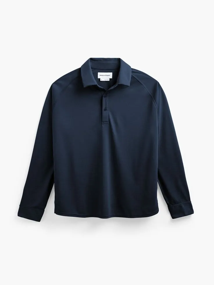Men's Apollo Raglan Long Sleeve Polo_1_11zon Premium Navy Performance Polo