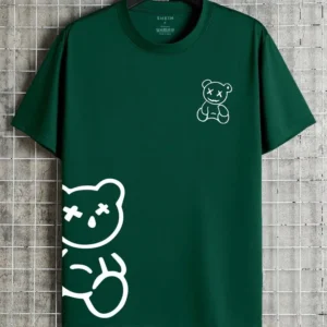 Oversized Bear Graphic Green Tee