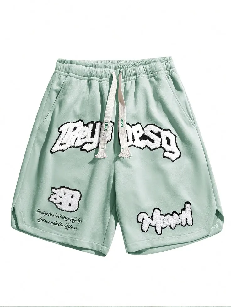Men's Embroidered Shorts, Summer Versatile Embroidery Casual 5-Inch Pants, Sports Shorts_5_11zon Mint Embroidered Summer Shorts