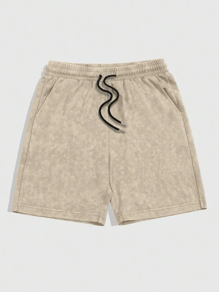 Men's Summer Casual Vacation Fashion Street Tie-Dye Drawstring Waist Shorts_6_11zon Stone Wash Lounge Shorts – Beige
