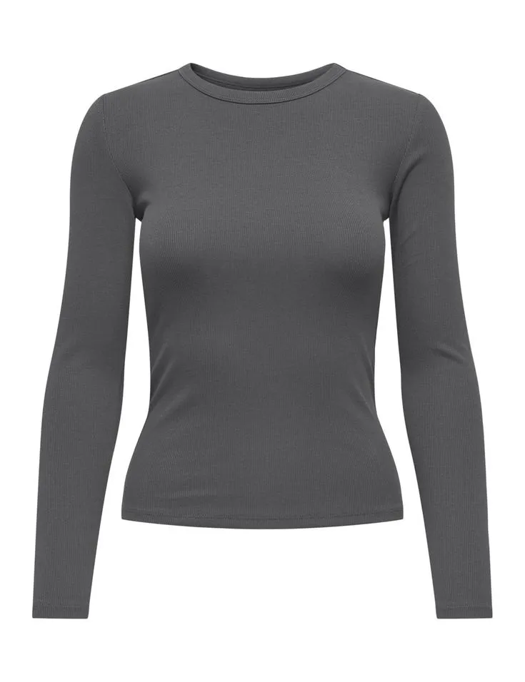 ONLY Women's Onleasy L_S Top JRS Sweatshirt_6_11zon Women’s Charcoal Ribbed Long Sleeve Top