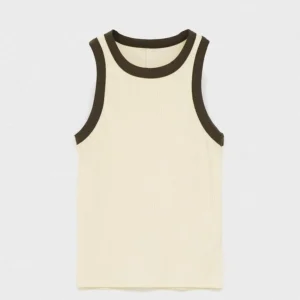 Ribbed Color-Block Tank Top – Ivory & Brown