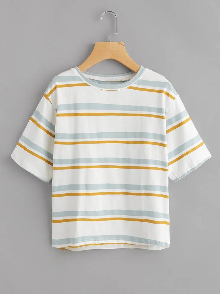 Shop Contrast Striped Tee online_ SheIn offers Contrast Striped Tee & more to fit your fashionable needs__4_11zon Women’s Pastel Stripe Relaxed T-Shirt