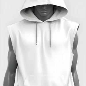 Premium Sleeveless Hooded Top – White