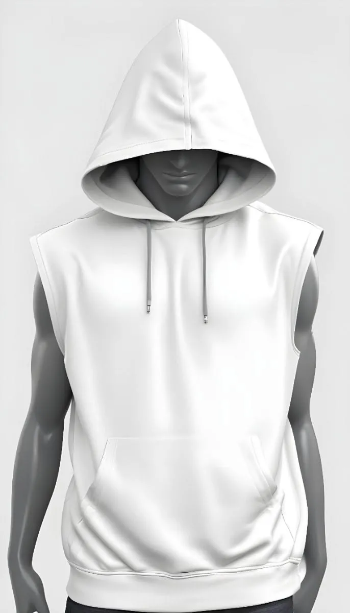 Sleeveless Men's Hooded Top Mockup_9_11zon Premium Sleeveless Hooded Top – White
