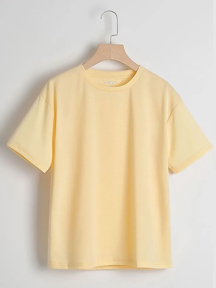 Solid Drop Shoulder Tee_7_11zon Women’s Pastel Yellow Basic Tee