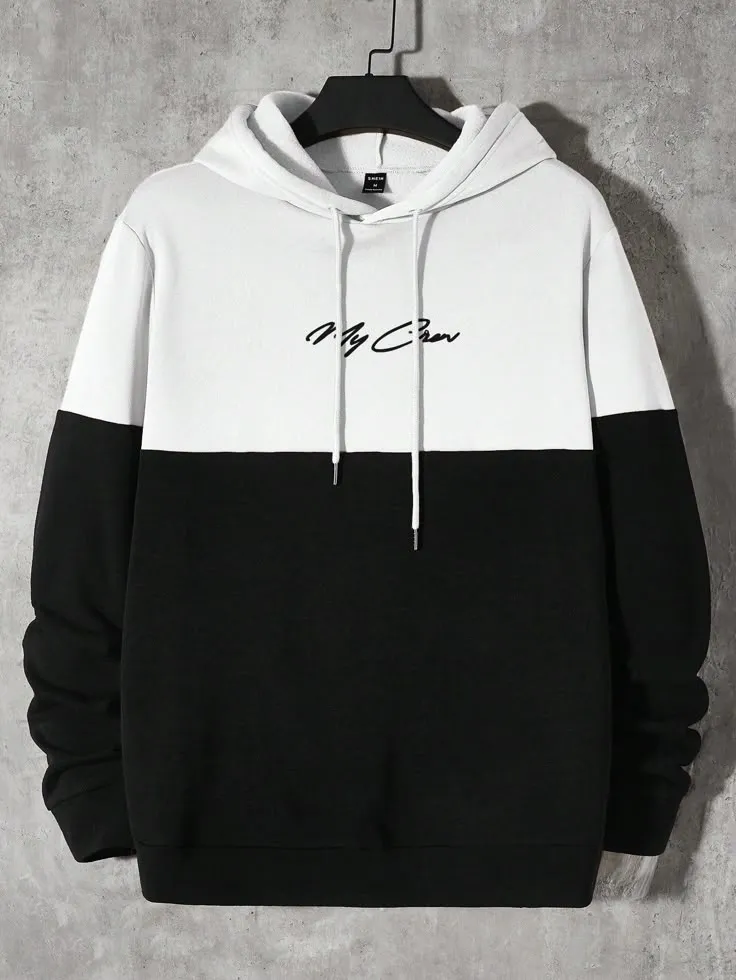 Sudadera con capucha ajustada de hombre con estampado de color contrastado_7_11zon Minimal Contrast Hoodie – White & Black