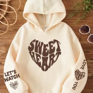 Sweet Heart Graphic Hoodie – Cream White