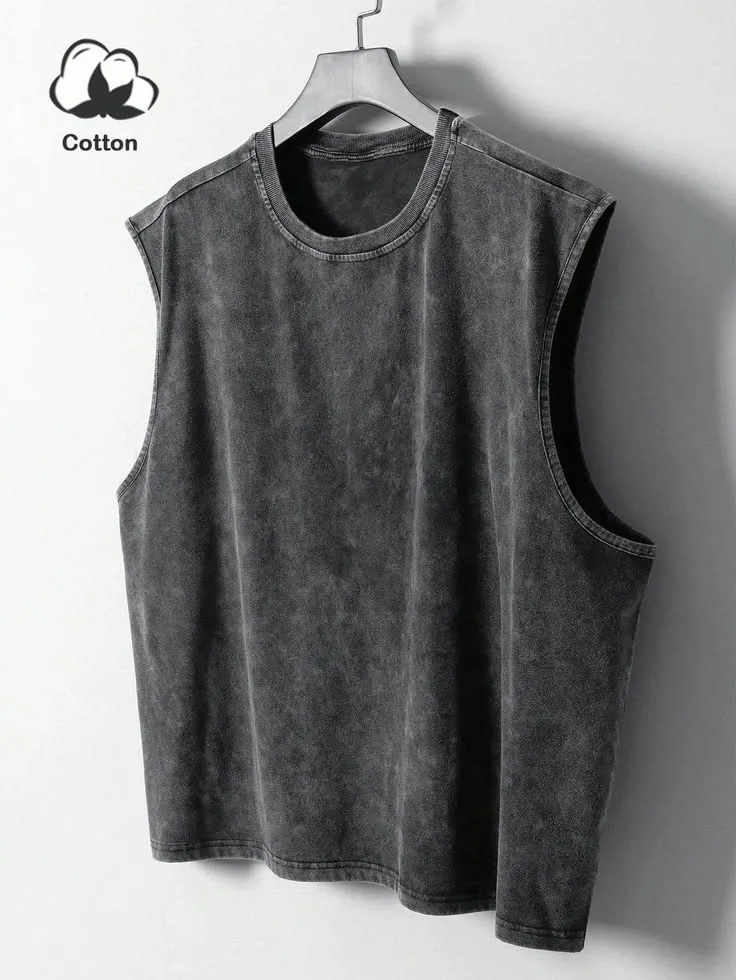 Vintage Washed Cotton Sleeveless Tee_6_11zon Dark Ash Oversized Muscle Tee