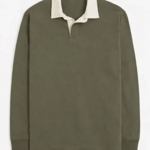 Olive Contrast Collar Long Sleeve Polo