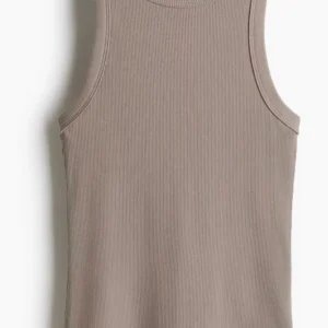 Slim Fit Ribbed Tank – Taupe