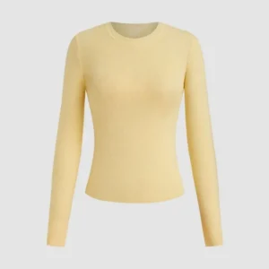 Women’s Ribbed Pastel Yellow Long Sleeve Top