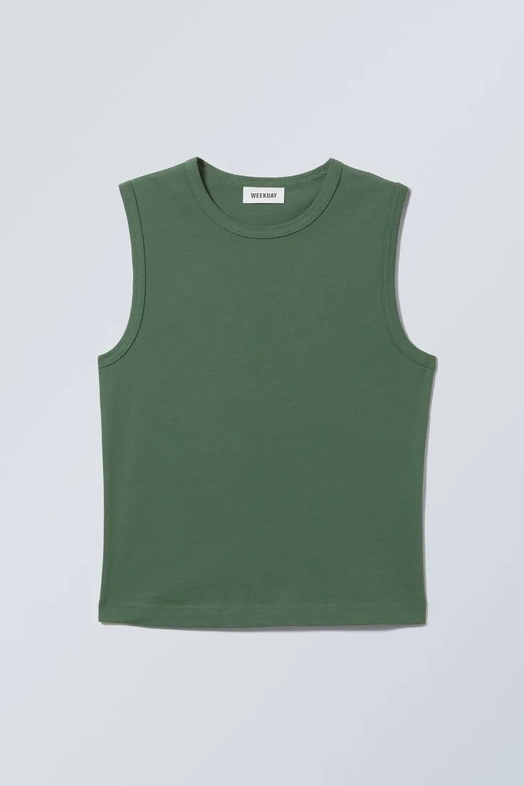wide shoulder fitted tank top - Dark Green_8_11zon Wide Shoulder Fitted Tank Top – Dark Green